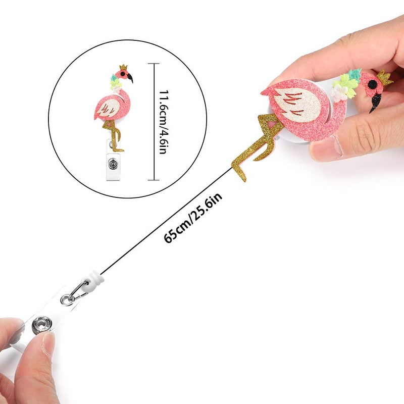 Soleebee Bling Bling Retractable Badge Reel Holder ID Badge Holder with Belt Clip for Nurse, 25.6 Inches Retractable Cord (Pink Flamingo) - Image 2